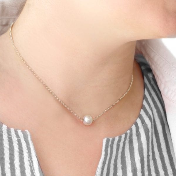 single round cultured pearl necklace friendship pendant by Scarab Jewellery Studio
