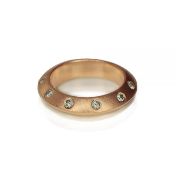 Rose Gold Knife Edge Diamond Studded Stacking Ring by Scarab Jewellery Studio