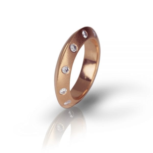 Rose Gold Knife Edge Diamond Studded Stacking Ring by Scarab Jewellery Studio