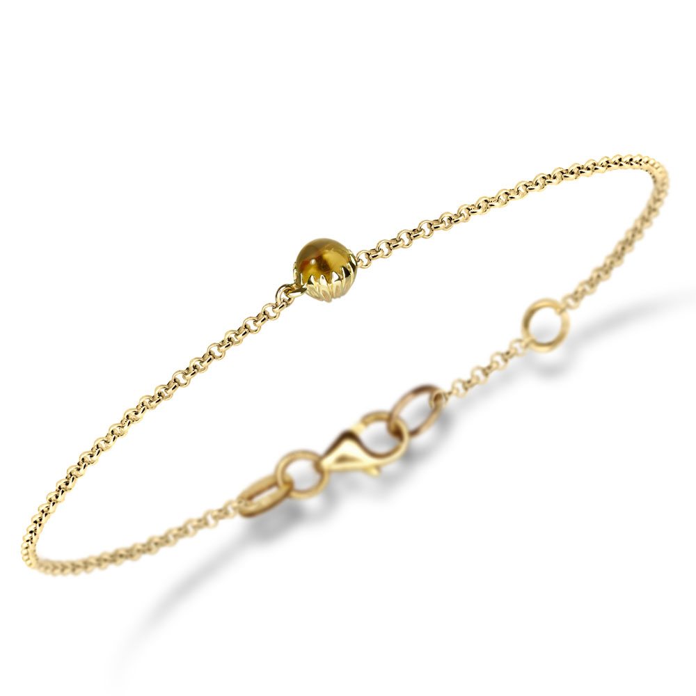 Dainty Daisy Citrine Cabochon Gold Bracelet by Scarab Jewellery Studio