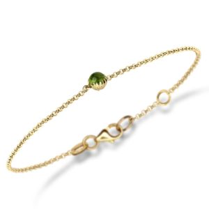 Dainty Daisy Peridot Cabochon Gold Bracelet by Scarab Jewellery Studio