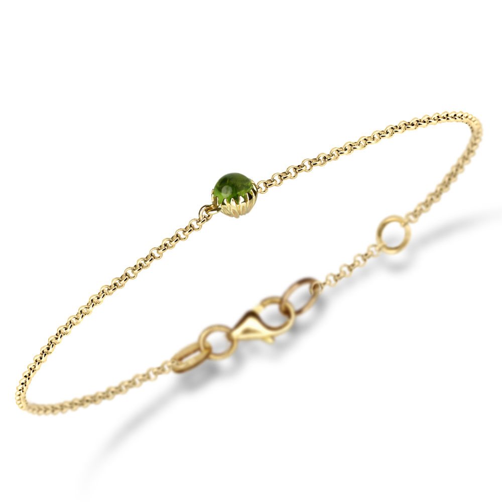 Dainty Daisy Peridot Cabochon Gold Bracelet by Scarab Jewellery Studio
