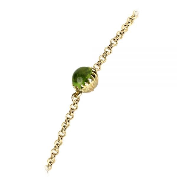 Dainty Daisy Peridot Cabochon Gold Bracelet by Scarab Jewellery Studio