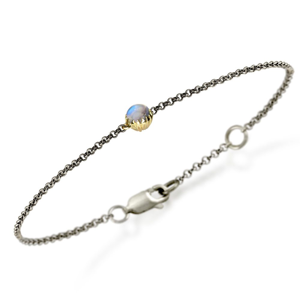 Dainty Daisy Rainbow Moonstone Cabochon Bracelet by Scarab Jewellery Studio