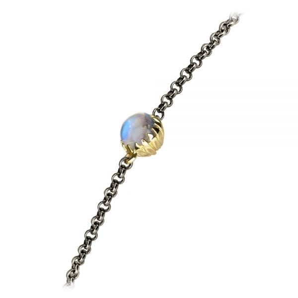 Dainty Daisy Rainbow Moonstone Cabochon Bracelet by Scarab Jewellery Studio