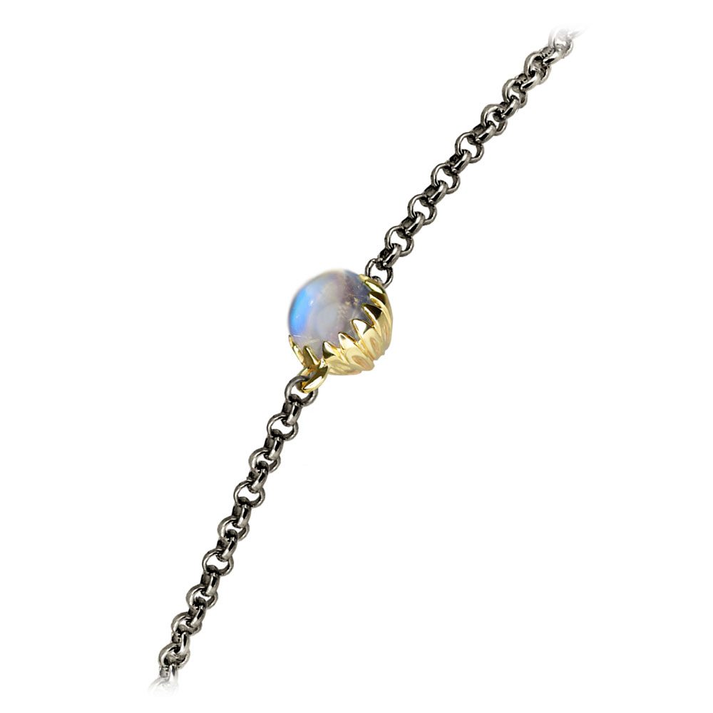 Dainty Daisy Rainbow Moonstone Cabochon Bracelet by Scarab Jewellery Studio