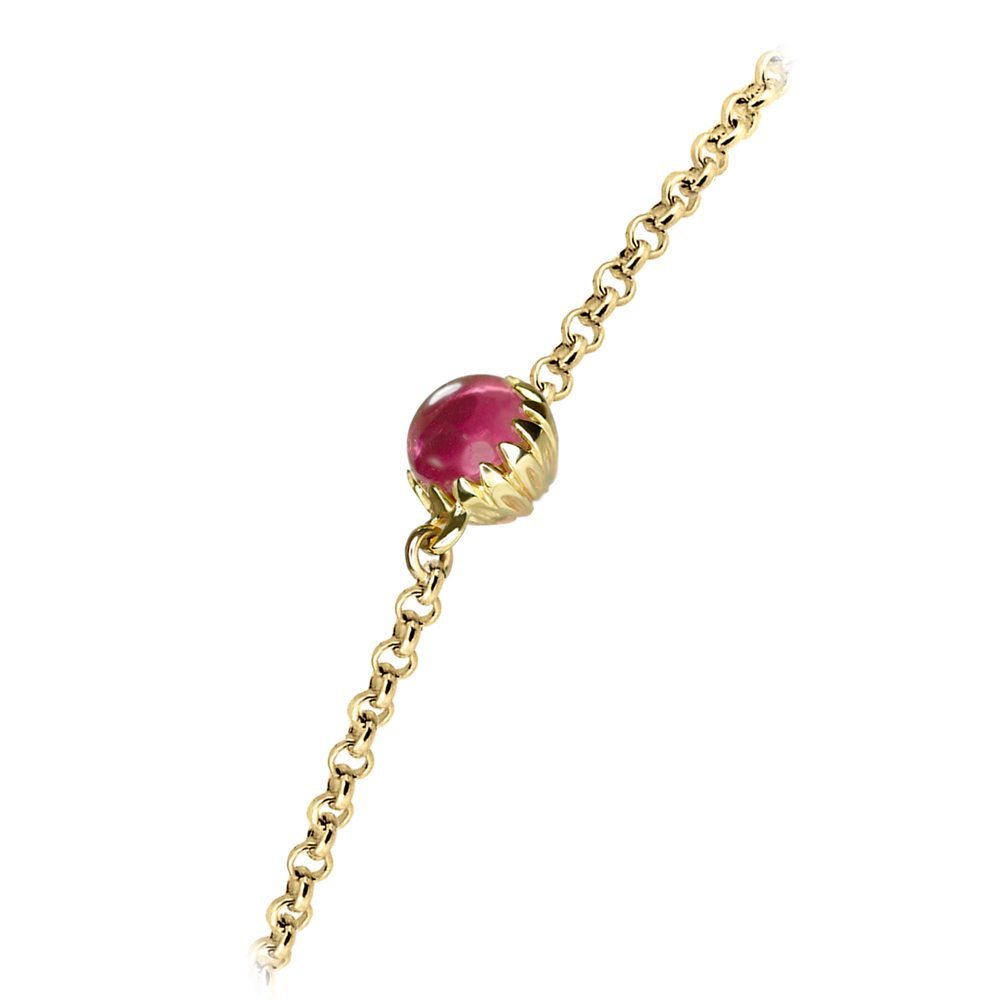 Dainty Daisy Pink Tourmaline Cabochon Gold Bracelet by Scarab Jewellery Studio