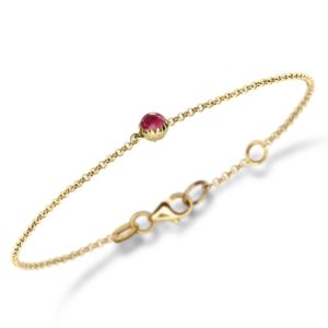 Dainty Daisy Pink Tourmaline Cabochon Gold Bracelet by Scarab Jewellery Studio