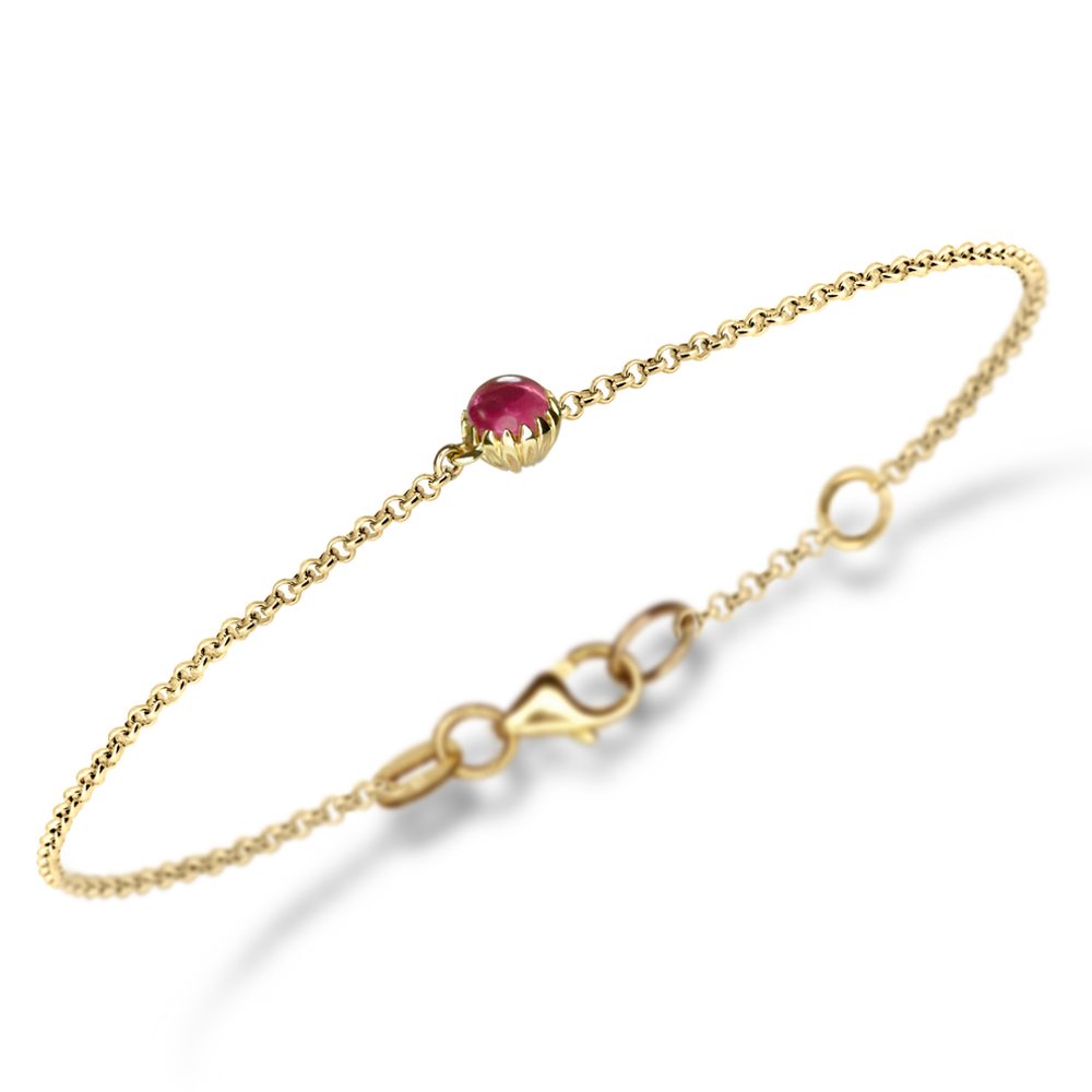 Dainty Daisy Pink Tourmaline Cabochon Gold Bracelet by Scarab Jewellery Studio