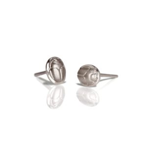 silver scarab stud earrings - silver chubby bean scarab studs - by Scarab jewellery Studio