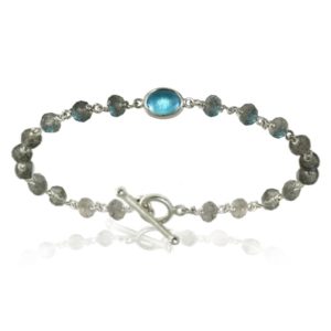 Blue Topaz Labradorite Bracelet with silver wirework by Scarab Jewellery studio
