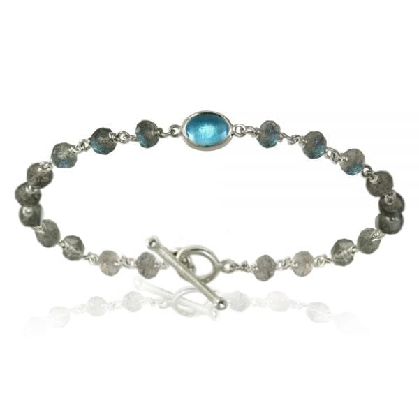 Blue Topaz Labradorite Bracelet with silver wirework by Scarab Jewellery studio