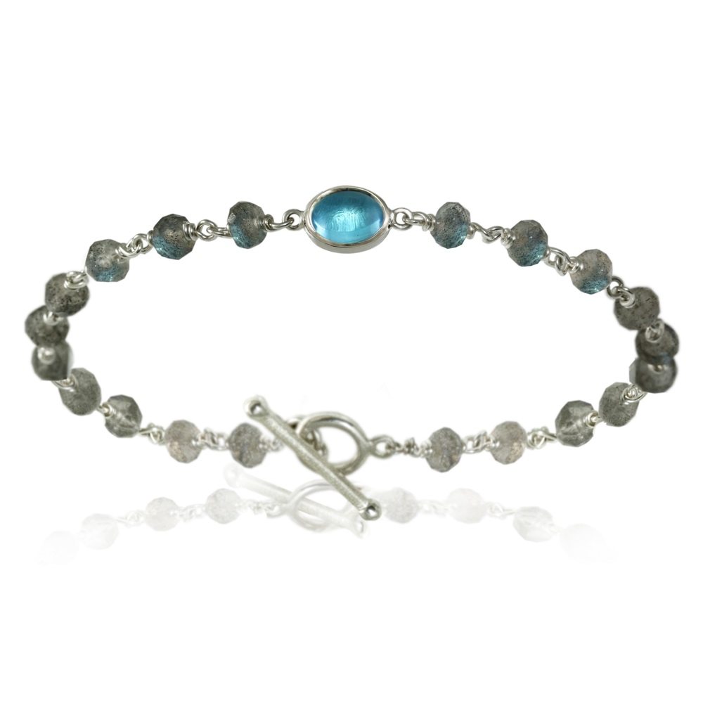 Blue Topaz Labradorite Bracelet with silver wirework by Scarab Jewellery studio