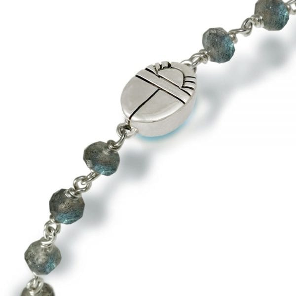 Blue Topaz Labradorite Bracelet with silver wirework by Scarab Jewellery studio