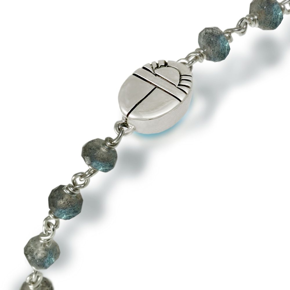 Blue Topaz Labradorite Bracelet with silver wirework by Scarab Jewellery studio