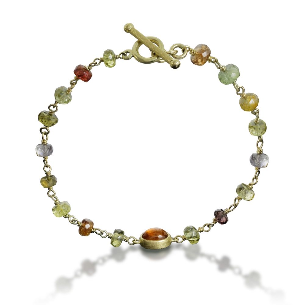 mandarin garnet natural sapphire bracelet by Scarab Jewellery Studio