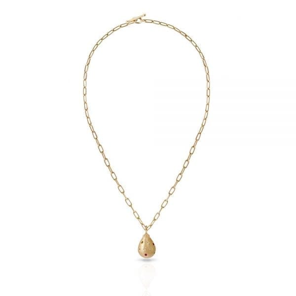 Gemstone Studded Gold Teardrop Pendant Necklace by Scarab Jewellery Studio
