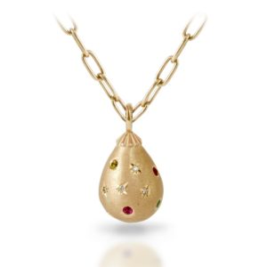 Gemstone Studded Gold Teardrop Pendant Necklace by Scarab Jewellery Studio