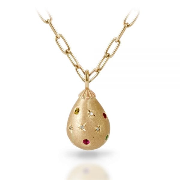 Gemstone Studded Gold Teardrop Pendant Necklace by Scarab Jewellery Studio