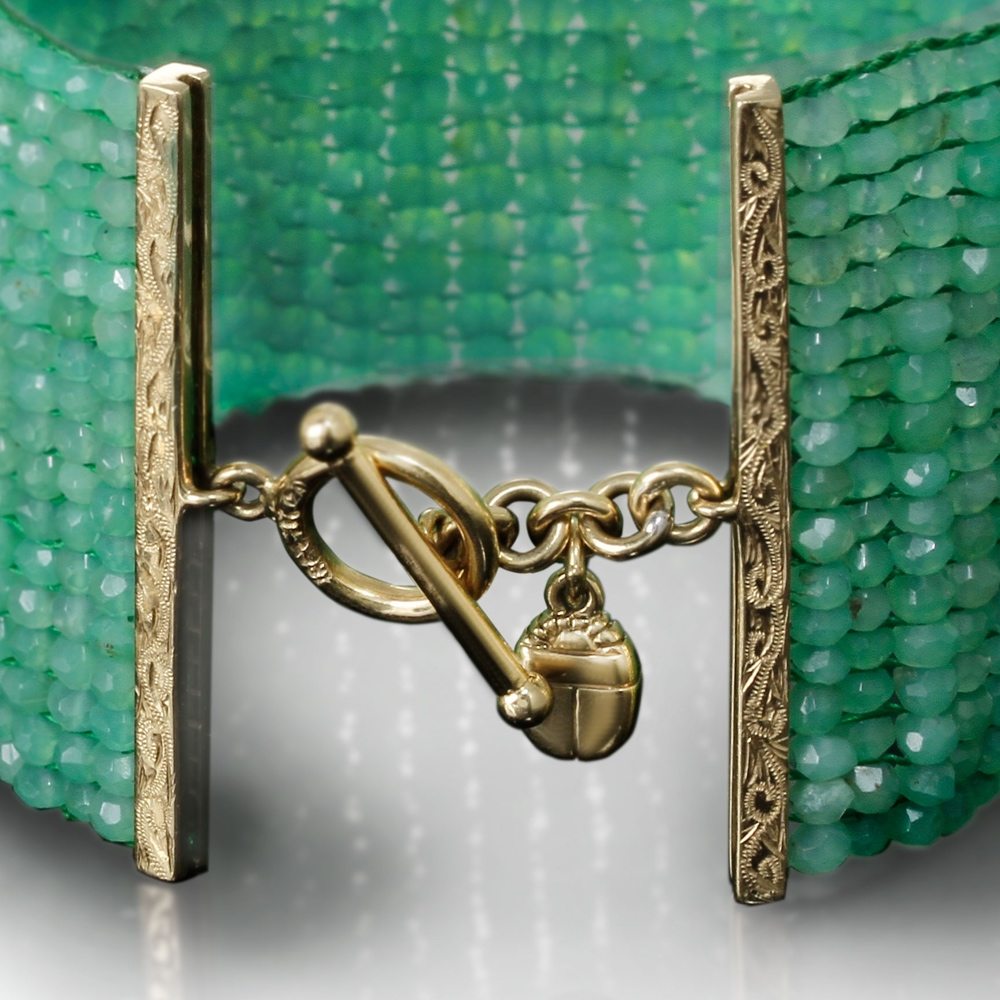 Green Chrysoprase Woven Cuff Bracelet by Scarab Jewellery Studio