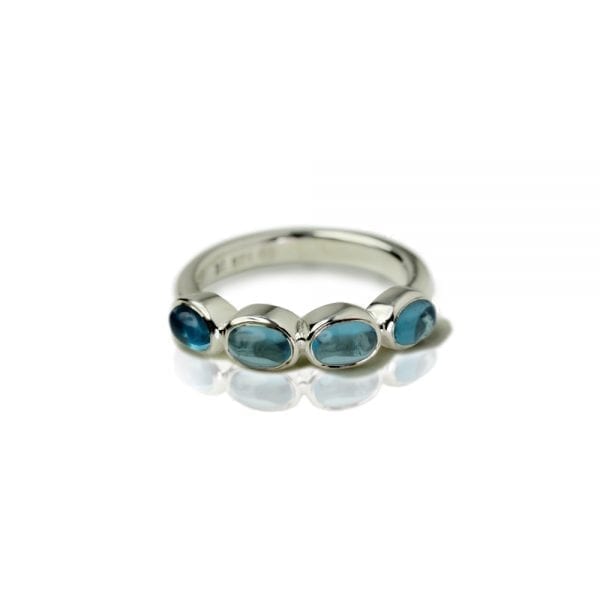 Silver Ring Four Blue Topaz Oval Cabochons by Scarab Jewellery Studio