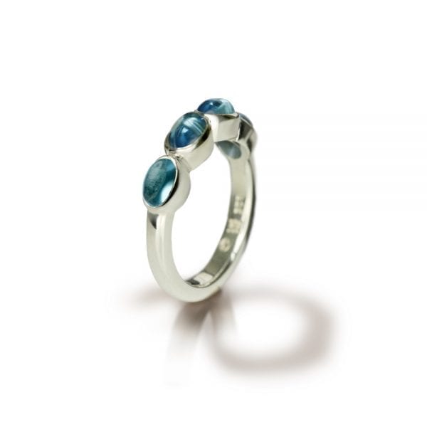 Silver Ring Four Blue Topaz Oval Cabochons by Scarab Jewellery Studio