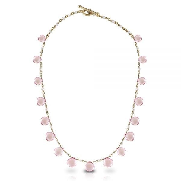 Rose Quartz Briolette Seed Pearl Necklace by Scarab Jewellery Studio
