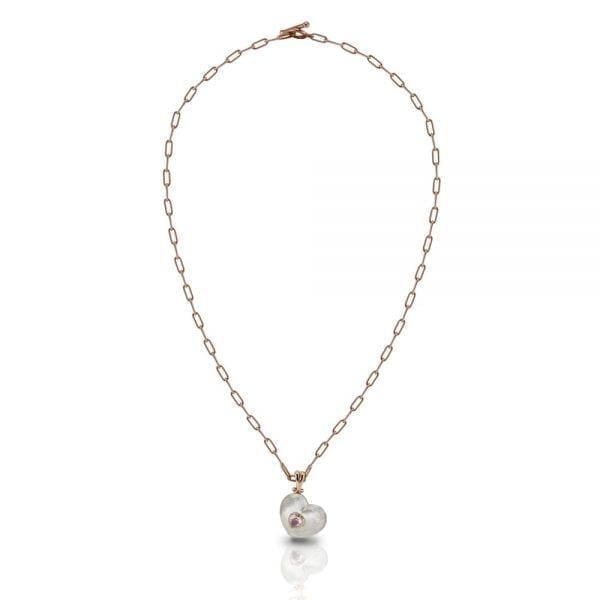 Rose Quartz Silver Heart Locket Necklace by Scarab Jewellery Studio