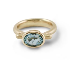 Aquamarine Gold Scroll Ring by Scarab Jewellery Studio