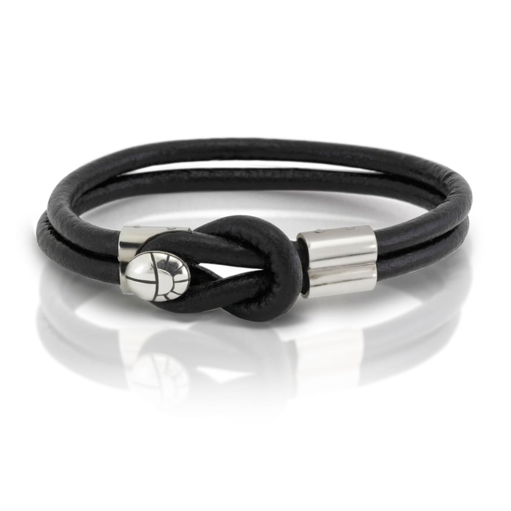 Silver Leather Mens Bracelet by Scarab Jewellery Studio