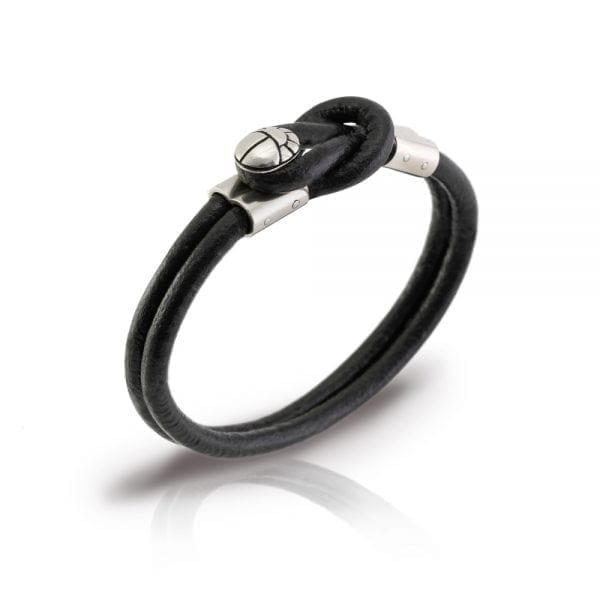 Silver Leather Mens Bracelet by Scarab Jewellery Studio