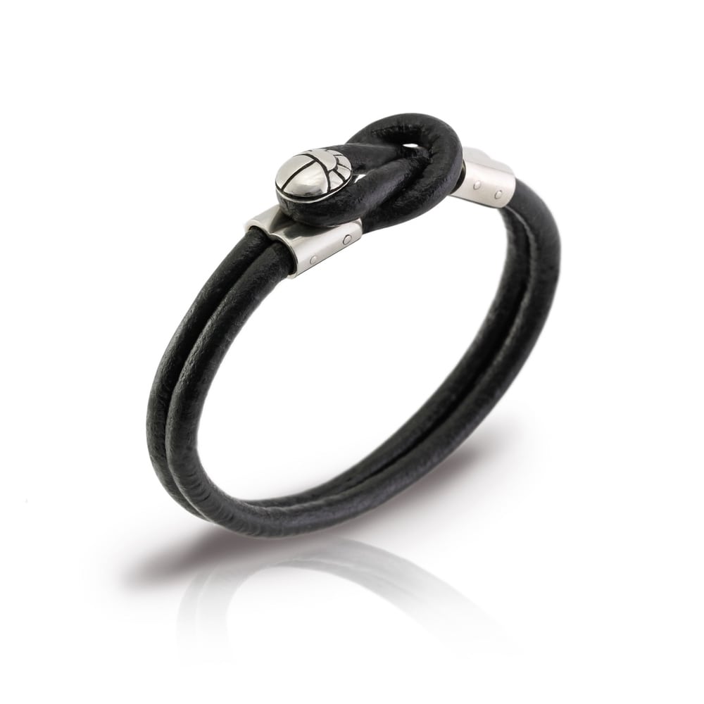 Silver Leather Mens Bracelet by Scarab Jewellery Studio