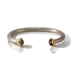 Silver Smokey Quartz Torque Bangle by Scarab Jewellery Studio