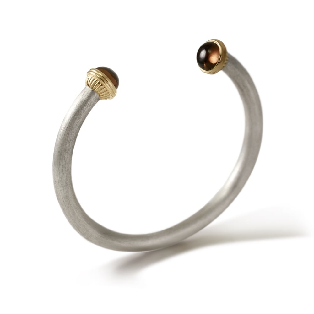 Silver Smokey Quartz Torque Bangle by Scarab Jewellery Studio