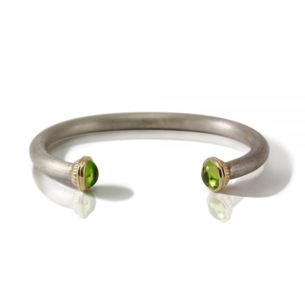 Silver Peridot Torque Bangle by Scarab Jewellery Studio