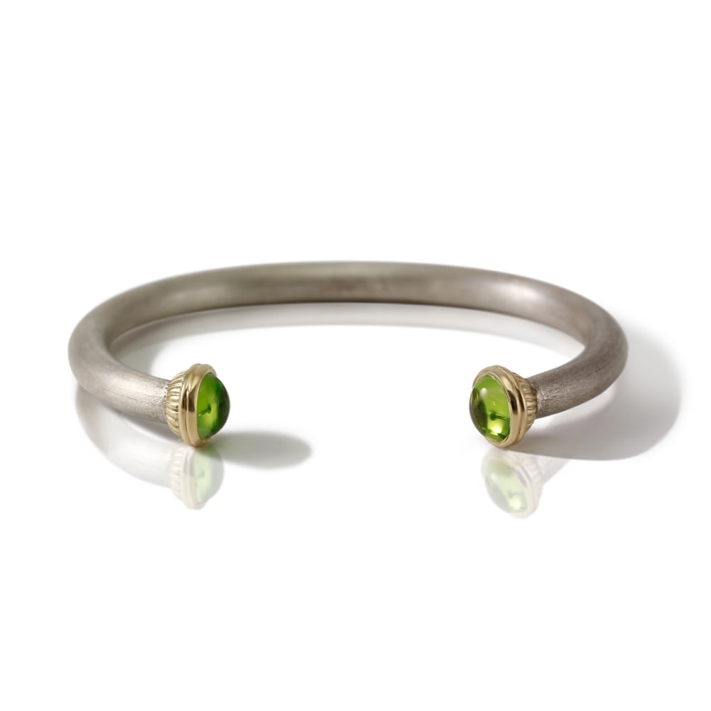 Silver Peridot Torque Bangle by Scarab Jewellery Studio