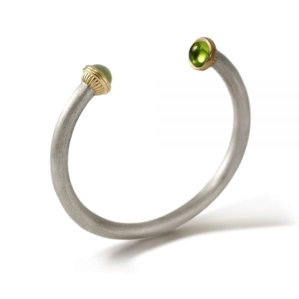 Silver Peridot Torque Bangle by Scarab Jewellery Studio