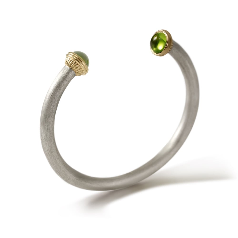 Silver Peridot Torque Bangle by Scarab Jewellery Studio
