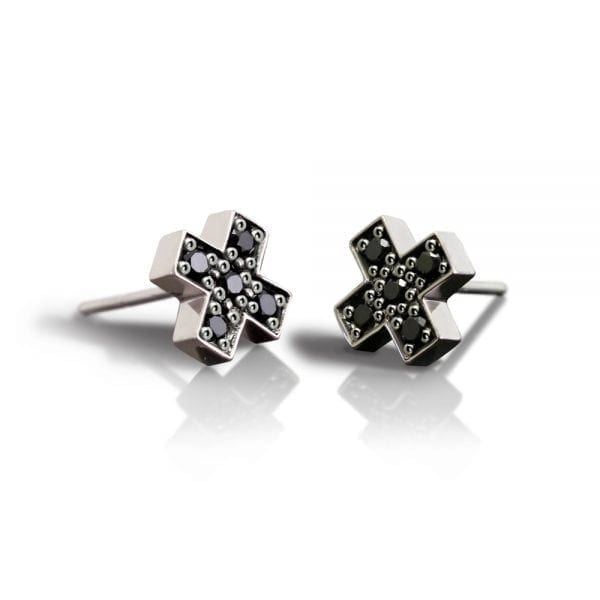 Silver Swiss Cross Black Diamond Earrings by Scarab Jewellery Studio