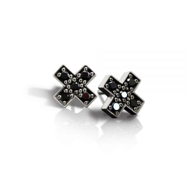 Silver Swiss Cross Black Diamond Earrings by Scarab Jewellery Studio
