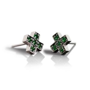 Silver Swiss Cross Green Tsavorite Earrings by Scarab Jewellery Studio