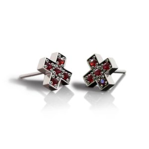 Silver Swiss Cross Red Sapphire Earrings by Scarab Jewellery Studio