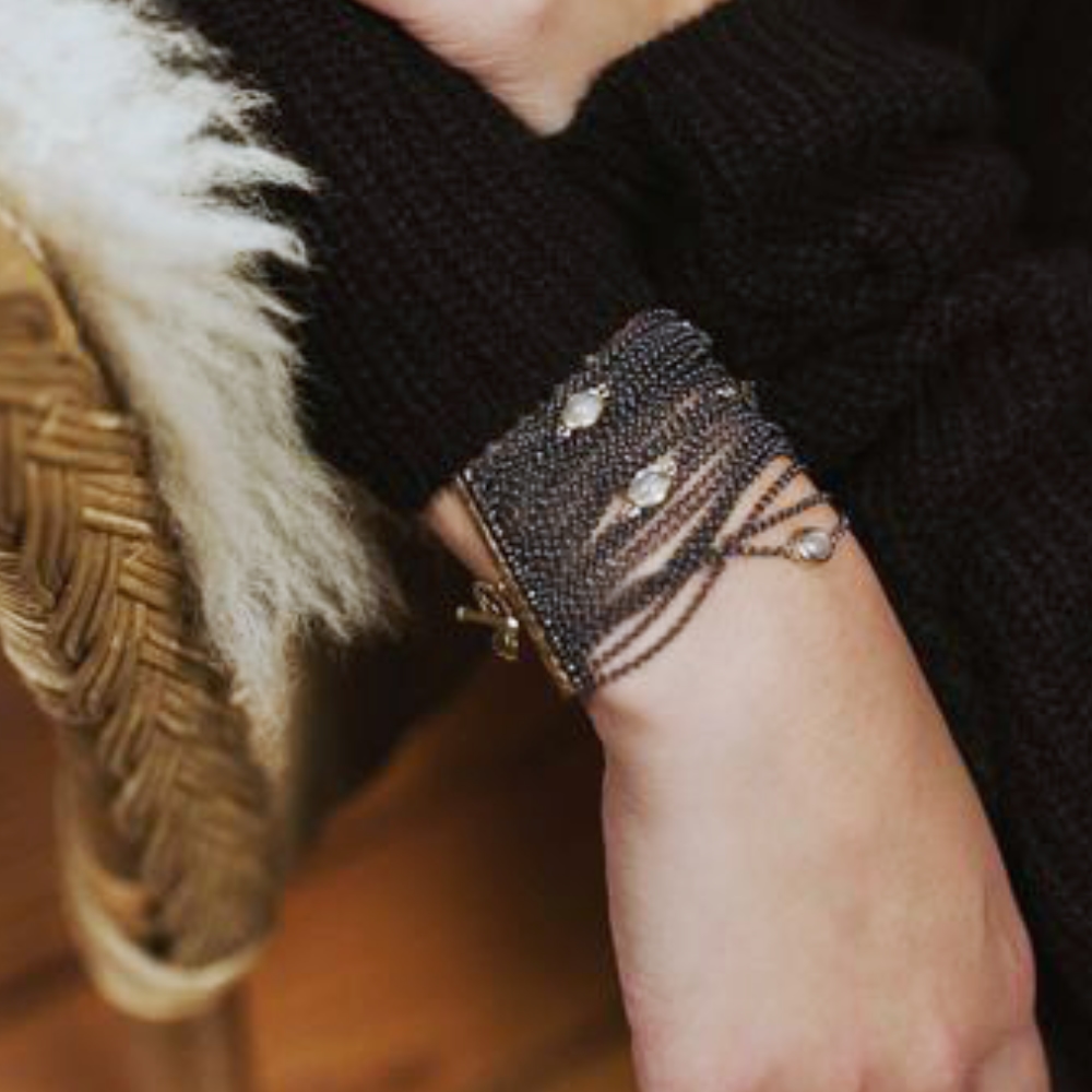 multi strand silver moonstone cuff bracelet by Scarab Jewellery Studio