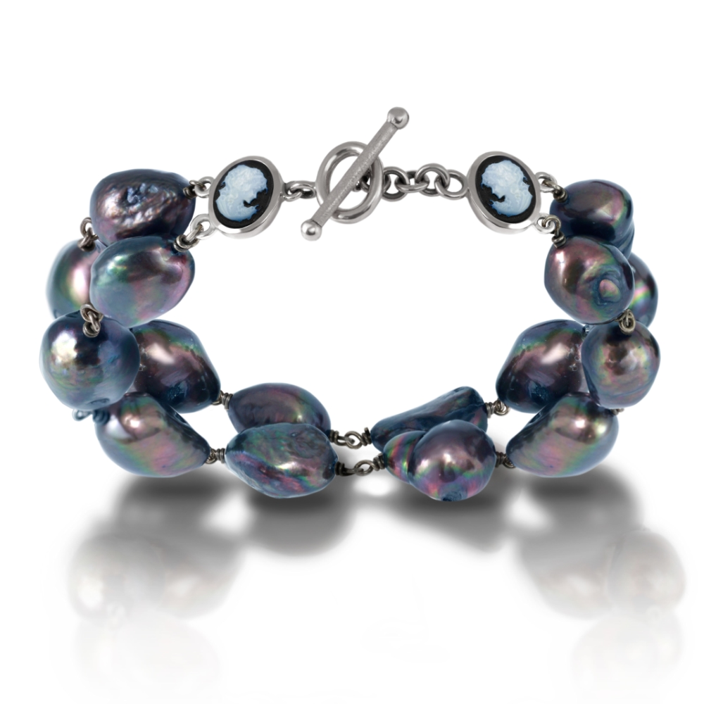 Cameo Black Baroque Pearl Bracelet by Scarab Jewellery Studio