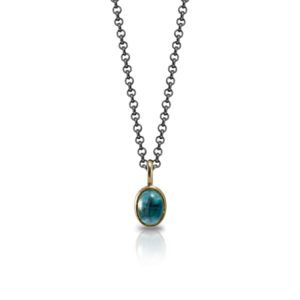 Secret Scarab Oval Blue Topaz Pendant - swiss blue topaz cabouchon gold pendant - Scarab Jewellery Studio