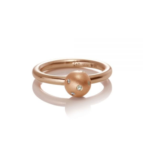 Red Gold Gypsy Diamond Ball Ring - gypsy setting, flush setting, swiss setting - by Scarab Jewellery Studio