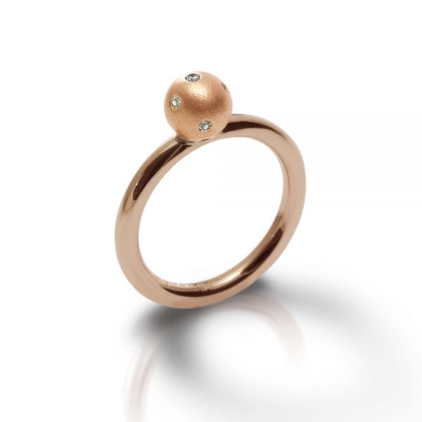 Red Gold Gypsy Diamond Ball Ring - gypsy setting, flush setting, swiss setting - by Scarab Jewellery Studio