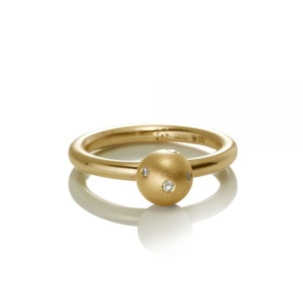 Yellow Gold Gypsy Diamond Ball Ring - gypsy setting, flush setting, swiss setting - by Scarab Jewellery Studio