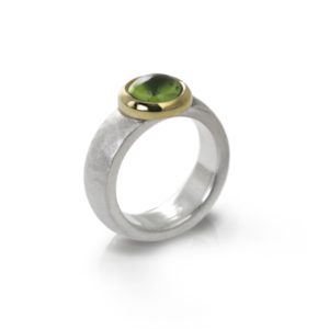 Modern Chunky Silver Peridot Ring by Scarab Jewellery Studio