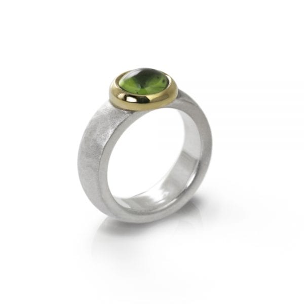 Modern Chunky Silver Peridot Ring by Scarab Jewellery Studio